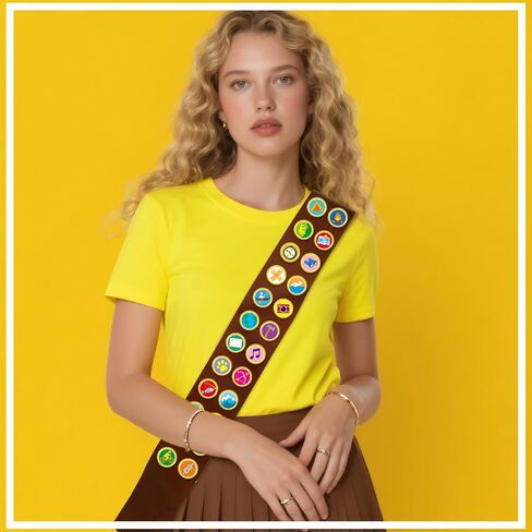 AUGSUN Halloween Scout Sash，1pcs Satin Sash with 23 Pcs Scout Tactical Morale Pins Camping Adventure Badges for Camp Party Accessory in Saudi Arabia