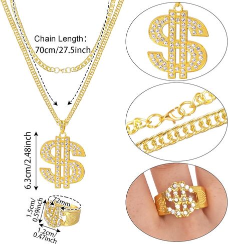 4Pcs Hip Hop Costume Set 80s 90s Rapper Hat Chain Ring Sunglasses for Men Women Halloween Party Outfit Multi in Saudi Arabia
