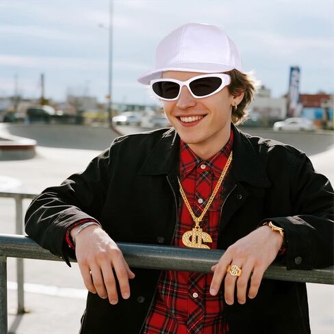 4Pcs Hip Hop Costume Set 80s 90s Rapper Hat Chain Ring Sunglasses for Men Women Halloween Party Outfit Multi in Saudi Arabia
