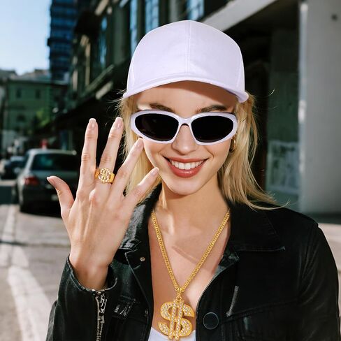 4Pcs Hip Hop Costume Set 80s 90s Rapper Hat Chain Ring Sunglasses for Men Women Halloween Party Outfit Multi in Saudi Arabia