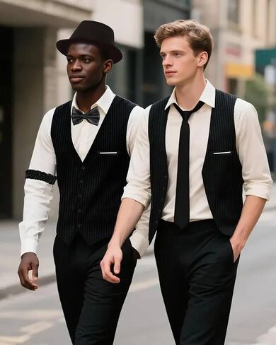 1920s Mens Costume, Roaring 20s Costumes for Men, Fedora Hats for Men 1920S Mens Outfit with Hat, Vest,Pocket Watch in Saudi Arabia