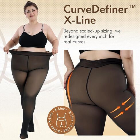 Fleece Lined Tights Women Plus Size,Thermal Warm Skin Tone Black Sheer Translucent for Winter Smooth out fat lumps in Saudi Arabia