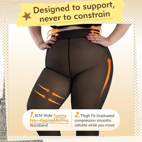 Fleece Lined Tights Women Plus Size,Thermal Warm Skin Tone Black Sheer Translucent for Winter Smooth out fat lumps in Saudi Arabia