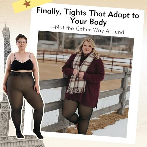 Fleece Lined Tights Women Plus Size,Thermal Warm Skin Tone Black Sheer Translucent for Winter Smooth out fat lumps in Saudi Arabia