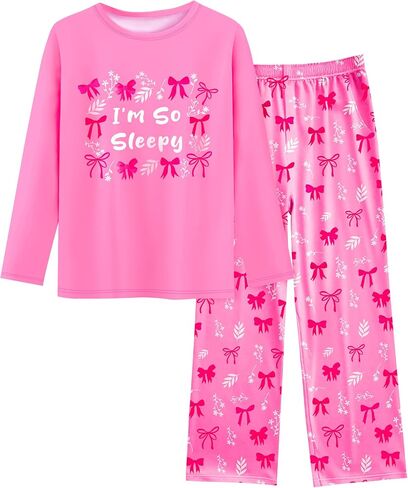 Sylfairy Girls Pajamas Pjs Set Kids Long Sleeve and Pants Casual Girls Sleepwear Lounge Clothes Set Big Kid Size 7-16 in Saudi Arabia