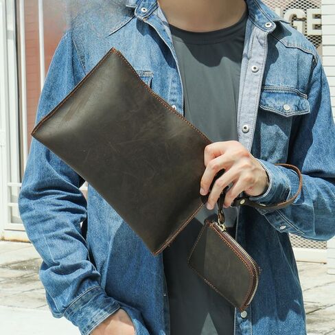 حقيبة قابض جلدية أصلية عتيقة للرجال - منظم وثيقة الأعمال ومحفظة عمل مع جيوب متعددة in Kuwait