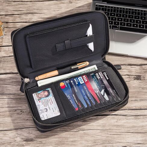 محفظة القابض الجلدية للرجال - محفظة معصم مدمجة مع جيوب منظمة للبطاقات والنقد in Kuwait