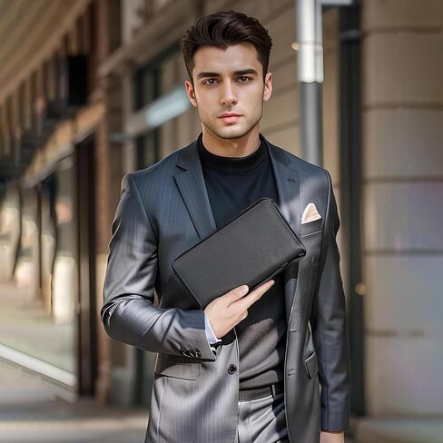 محفظة القابض الجلدية للرجال - محفظة معصم مدمجة مع جيوب منظمة للبطاقات والنقد in Kuwait