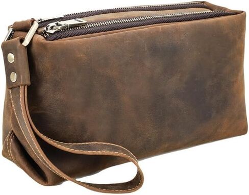 Vintage Full Grain Leather Clutch Bag for Men Travel Wallet with Wristlet 6 Card Slots Fits 8.3 Inch iPad in Kuwait