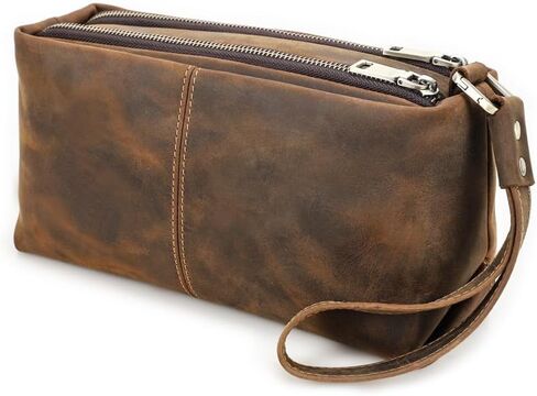 Vintage Full Grain Leather Clutch Bag for Men Travel Wallet with Wristlet 6 Card Slots Fits 8.3 Inch iPad in Kuwait