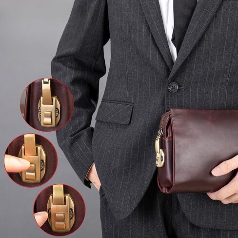 Anti Theft Leather Clutch Bag for Men Full Grain Travel Wallet with Lock Wristlet Card Phone Organizer in Kuwait