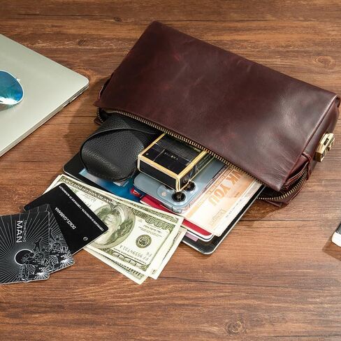 Anti Theft Leather Clutch Bag for Men Full Grain Travel Wallet with Lock Wristlet Card Phone Organizer in Kuwait