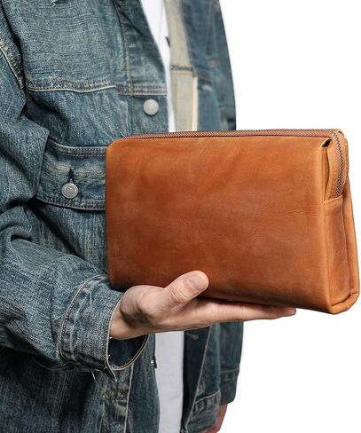 حقيبة القابض الجلدية المضادة للسرقة للرجال محفظة سفر للحبوب مع منظم هاتف بطاقة معصم القفل in Kuwait