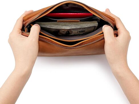 حقيبة القابض الجلدية المضادة للسرقة للرجال محفظة سفر للحبوب مع منظم هاتف بطاقة معصم القفل in Kuwait