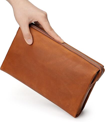 حقيبة القابض الجلدية المضادة للسرقة للرجال محفظة سفر للحبوب مع منظم هاتف بطاقة معصم القفل in Kuwait