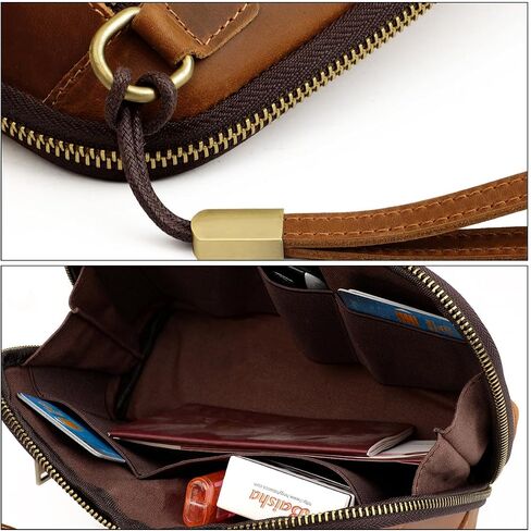 Mens Genuine Leather Clutch Bag Vintage Cowhide Toiletry Organizer for Business Travel Gym Fitness Essentials in Saudi Arabia