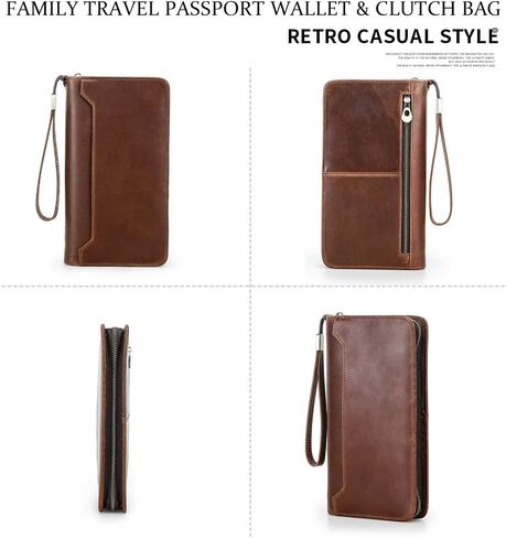 Genuine Leather Passport Wallet RFID Blocking Travel Organizer Holds Passports Vintage Retro Document Case for Men in Saudi Arabia