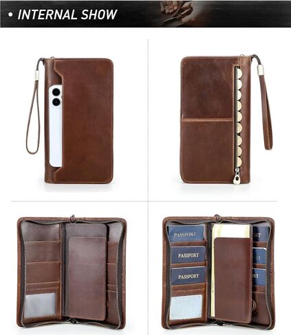 Genuine Leather Passport Wallet RFID Blocking Travel Organizer Holds Passports Vintage Retro Document Case for Men in Saudi Arabia