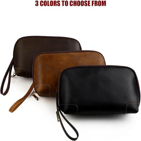 Mens Genuine Leather Clutch Bag Vintage Cowhide Toiletry Organizer for Business Travel Gym Fitness Essentials in Saudi Arabia