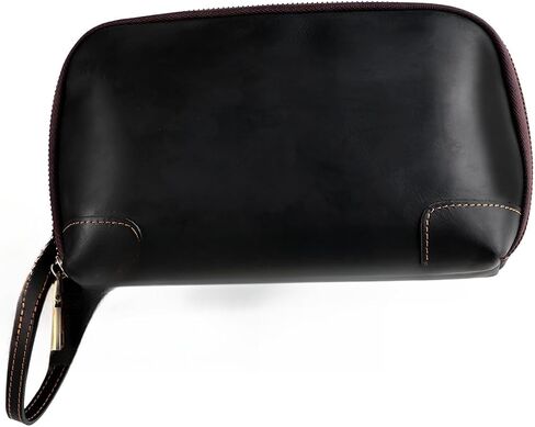 Mens Genuine Leather Clutch Bag Vintage Cowhide Toiletry Organizer for Business Travel Gym Fitness Essentials in Saudi Arabia