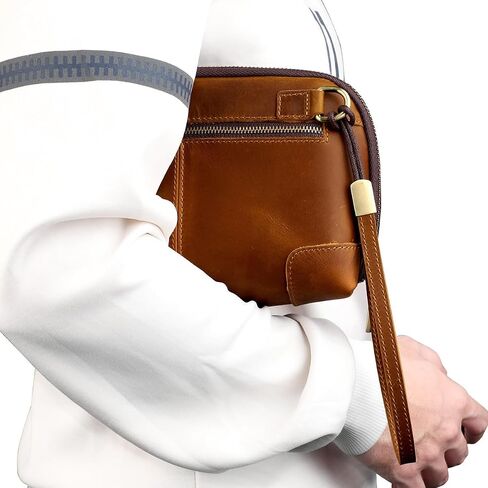 Mens Genuine Leather Clutch Bag Vintage Cowhide Toiletry Organizer for Business Travel Gym Fitness Essentials in Saudi Arabia