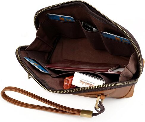 Mens Genuine Leather Clutch Bag Vintage Cowhide Toiletry Organizer for Business Travel Gym Fitness Essentials in Saudi Arabia