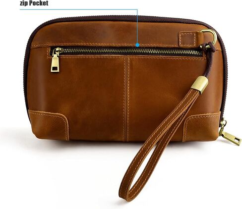 Mens Genuine Leather Clutch Bag Vintage Cowhide Toiletry Organizer for Business Travel Gym Fitness Essentials in Saudi Arabia