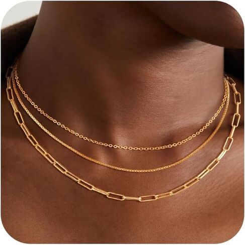 قلادات الذهب/الشظية اللذيذة للنساء ، و 14 كيلو الذهب/الفضة من الفضة من الورق الورقي الكوبي الملتوي سلسلة قلادة قلادة هدية مجوهرات hypoallergenic للنساء غير تشويه in Kuwait