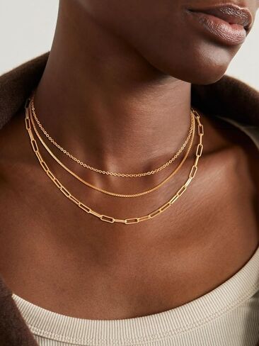 قلادات الذهب/الشظية اللذيذة للنساء ، و 14 كيلو الذهب/الفضة من الفضة من الورق الورقي الكوبي الملتوي سلسلة قلادة قلادة هدية مجوهرات hypoallergenic للنساء غير تشويه in Kuwait