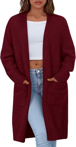 PRETTYGARDEN Fall Long Sleeve Cardigan Sweaters for Women 2025 Trendy Winter Open Front Loose Knitted Cardigans with Pockets in Saudi Arabia