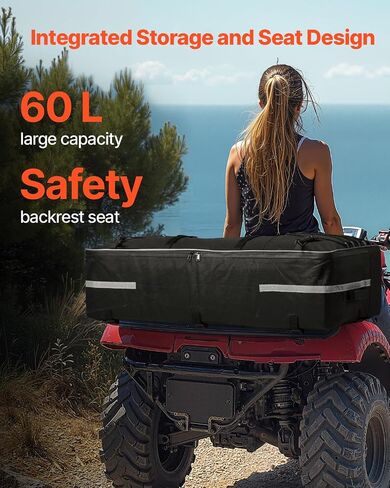 VEVOR ATV Rear Storage Bag, 60L ATV Rear Cargo Bag, 600D Oxford Cloth Back Seat Gear Bag with Backrest & Waterproof Cover, Fit Most ATVs with Rear Racks, Compatible with ATVs, UTV, Can-Am Vehicle in Saudi Arabia