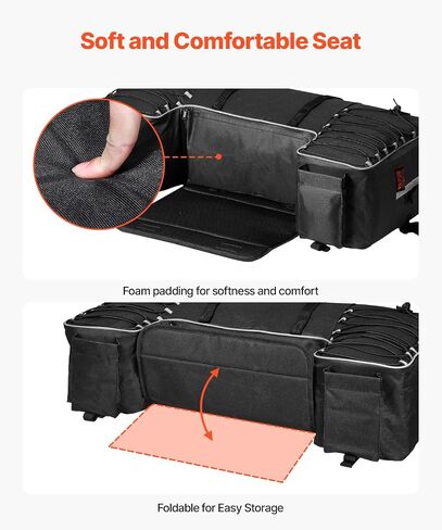 VEVOR ATV Rear Storage Bag, 60L ATV Rear Cargo Bag, 600D Oxford Cloth Back Seat Gear Bag with Backrest & Waterproof Cover, Fit Most ATVs with Rear Racks, Compatible with ATVs, UTV, Can-Am Vehicle in Saudi Arabia
