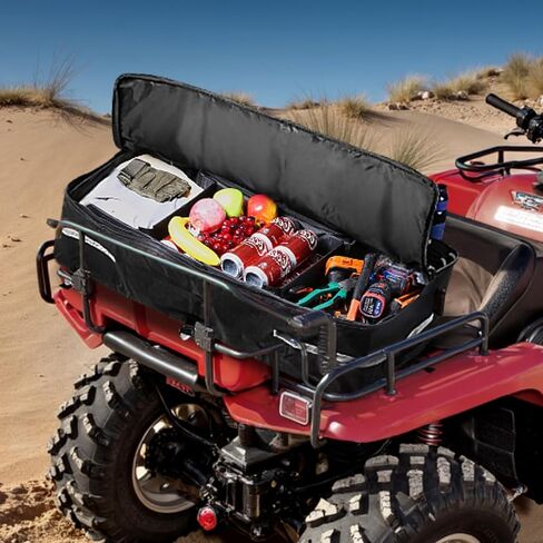 VEVOR ATV Rear Storage Bag, 60L ATV Rear Cargo Bag, 600D Oxford Cloth Back Seat Gear Bag with Backrest & Waterproof Cover, Fit Most ATVs with Rear Racks, Compatible with ATVs, UTV, Can-Am Vehicle in Saudi Arabia