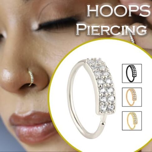 Sterling Silver Double Layer CZ Nose Hoop, 22g Thickness, Prong Set in Saudi Arabia