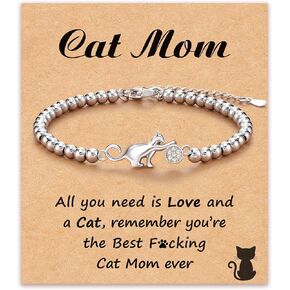 ASKRAIN Cat Mom Gifts Cat-Playing Ball Charm سوار سلسلة مطلي بالفضة بطول 7 بوصة + 2 بوصة in Kuwait