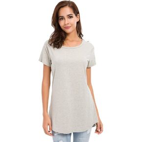 LUSMAY Womens Loose Fitting Side Slit Tops Tunic Short Sleeve Causal T Shirts, Grey, Size L