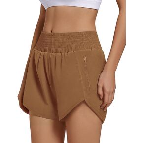 Women's High Waist Athletic Shorts Quick Dry Sporty Workout Running Shorts for Women with Zipper Pocket