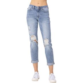 Judy Blue Mid-Rise Ripped Double Cuff Boyfriend Jeans, 82458