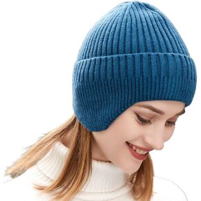 Women's Winter Ear Beanie Cap Soft Men's Unisex Winter Earflap Hat Ear Flaps Warm Head Covers Knit Thick Casual