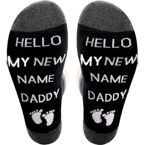 PXTIDY 2 Pairs Daddy Socks Gift for New Dads Hello My NEW Name Is Daddy Pregnancy Announcement Gift Socks for Dad To Be