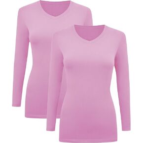 BaHoki Essentials Long Sleeve V-Neck Undershirts - Great Stretch and Layering Piece - 2 Pack