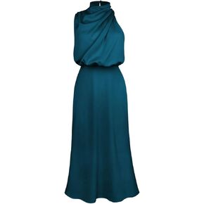 CHICWISH Women's Apricot/Dark Green/Burgundy/Black/Pistachio/Teal Asymmetric Ruched Neckline Sleeveless Dress