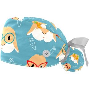 Niaocpwy 2pcs Working Cap with Buttons and Sweatband, Ponytail Pouch Lace-Up Bouffant Hat