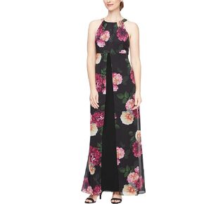 S.L. Fashions Women's Empire Waist Halter Walkthrough Maxi Dress