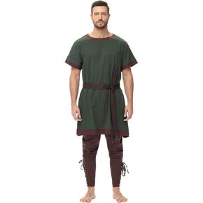 Mens Medieval Costume Viking Knight Tunic Halloween Renaissance Viking Warrior T-Shirt Men Pirate Shirt Knight Costumes