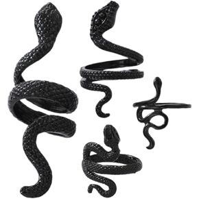 Punk Snake Rings Set - Gothic Style Wrap Finger Design Serpent Snake Rings for Egirl Eboy Halloween Jewelry