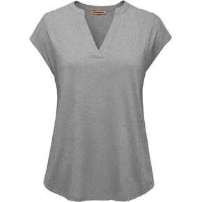 Unixseque Women's Dressy Casual Tops Business Work Blouses Cap Sleeve V Neck Tshirt