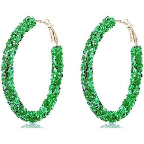 coadipress Sequins Hoop Earrings for Women Girls Handmade Bohemian Glitter Wrapped Gold Plated Dangle Drop Earring Circle Sequin Statement Earrings Boho Jewelry