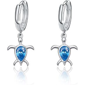 Turtle Drop Earrings for Women 925 Sterling Silver with Abalone/Blue Zircon/Moonstone/Opal/Turquoise Turtle Drop Hoop Earrings Animal Ocean Jewelry Gifts for Women Girls