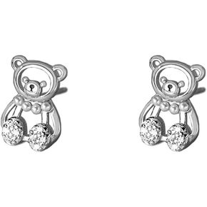 Cute Bear Small Stud Earrings for Women Girls 925 Sterling Silver Mini Crystal Shell Pearls Animal Cartoon Cartilage Studs Tragus Hypoallergenic Piercing Ear Dainty Birthday Holiday Christmas Jewelry Gifts for Daughter
